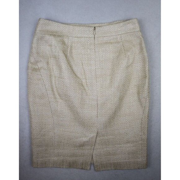 ANN TAYLOR - WOMENS BEIGE & METALLIC GOLD WOVEN PENCIL SKIRT - SIZE 2 - Picture 6 of 6